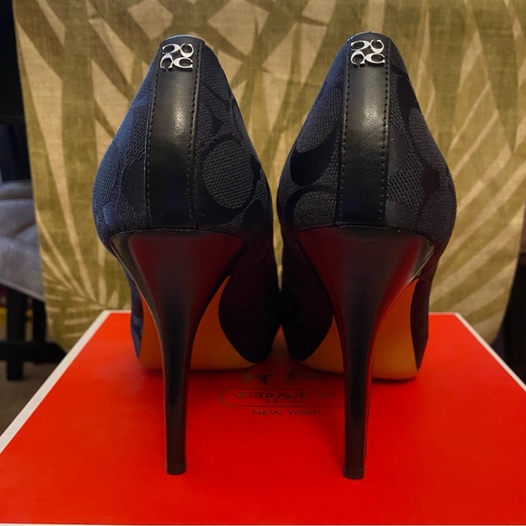 Coach Black Aldis Black Peep-Toe Platform Stiletto Heels - Picture 4 of 6